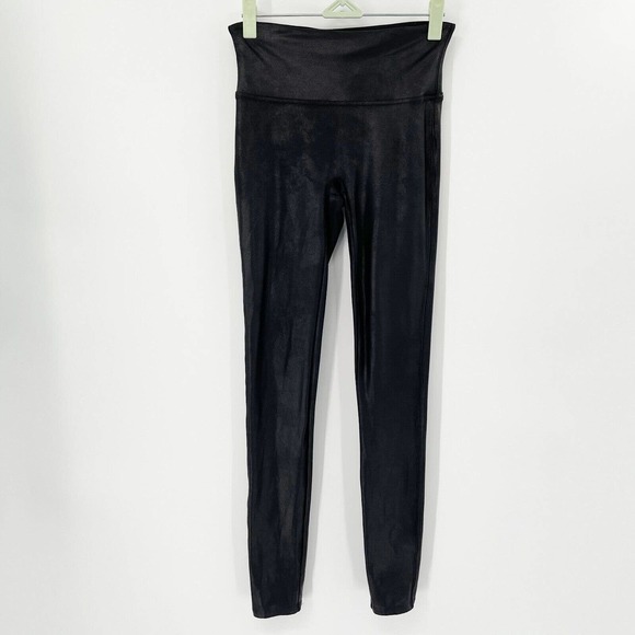 Spanx Ready-To-Wow Faux Leather‎ Ankle Leggings Sz S Black High Waisted Stretch - Picture 1 of 11
